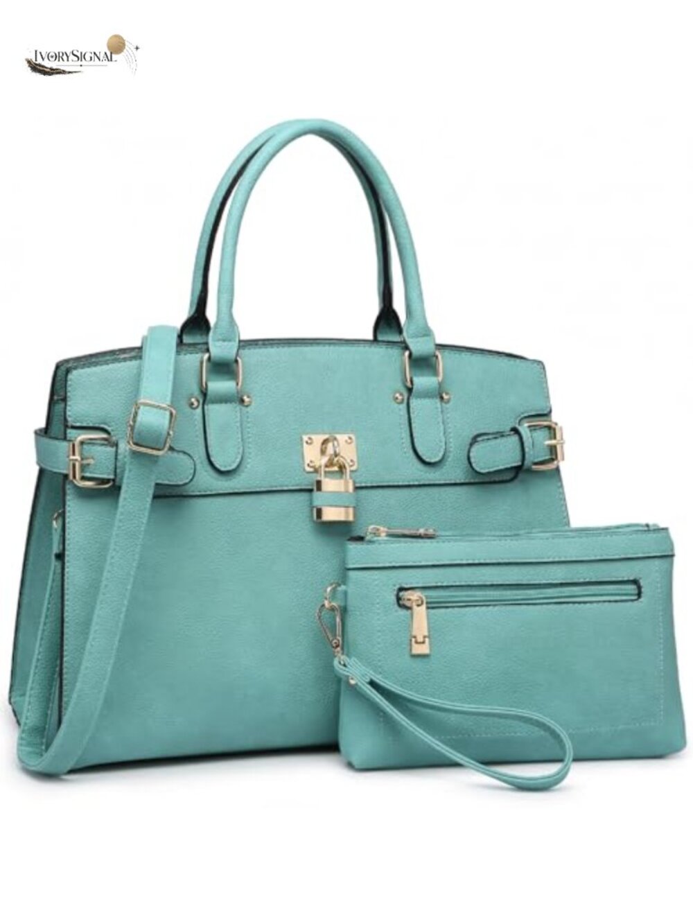 Vegan Leather Satchel Work Tote Bag with Wristlet